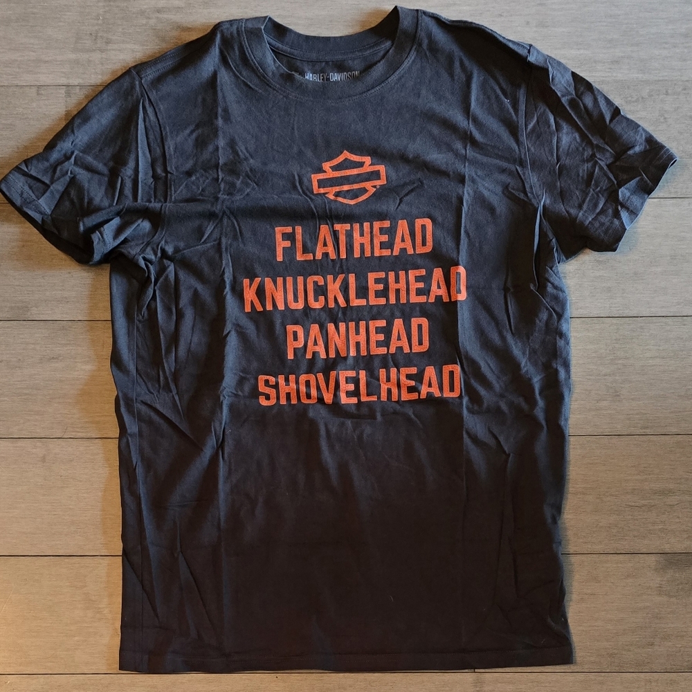 NWOT : Harley-Davidson Brown Tee with Bold Orange Text Size Medium